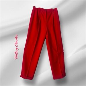 Hillary Charles Red Trouser Women High Waist Wide Leg Pant Work Holiday Size 12